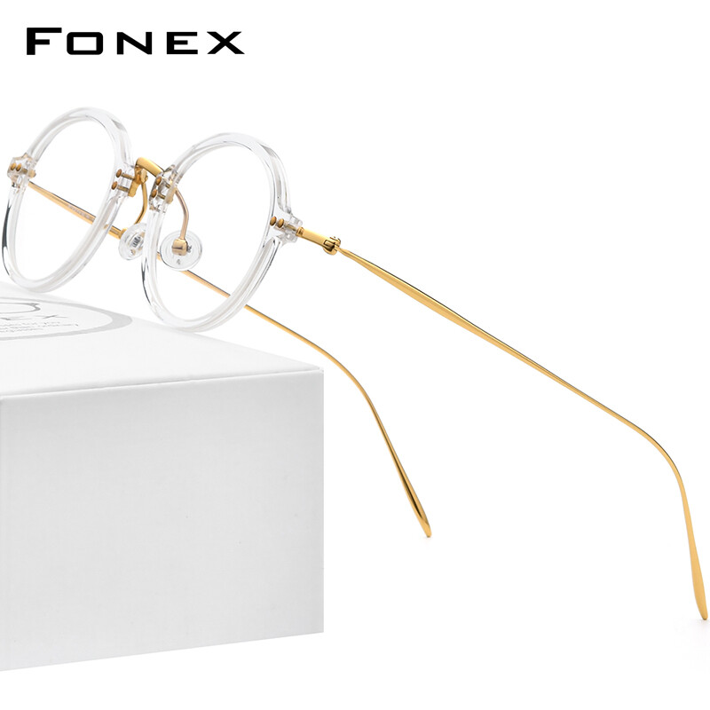 FONEX Acetate Titanium Glasses Frame Men 2022 New Retro Vintage Round Eyeglasses Women Ultralight Optical Spectacles Eyewear Japaness Korean Style F85680