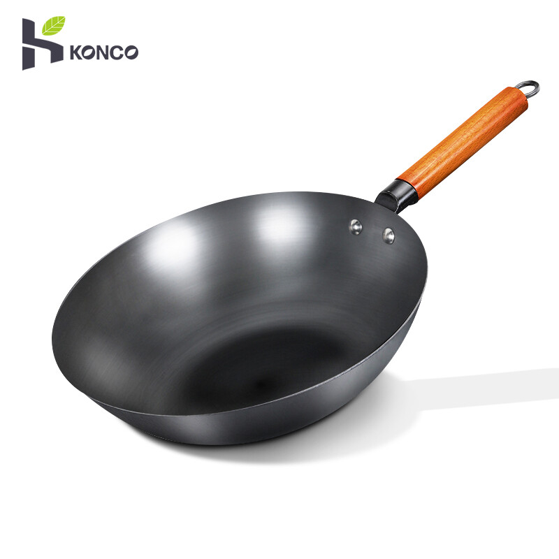 Konco 32cm Chinese Traditional Handmade Iron Wok Non-stick Pan Non-coating Gas and Induction Cooker Cookware Kitchen pot pans