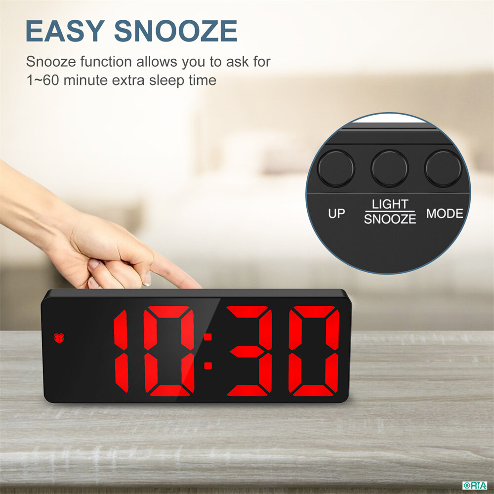 ORIA Digital Clock LED Alarm Clock Voice Control USB Table Clock 12/24H Format Snooze Function 3 Brightness Adjustable 3 Alarm Modes for Home Bedroom Office