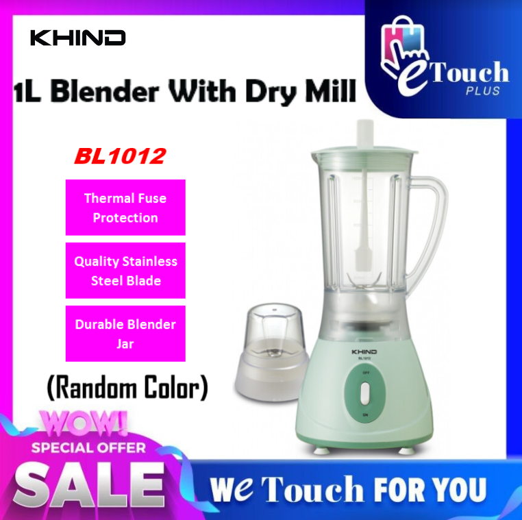KHIND [ BL1012 ] 1 Liter 380w Blender Mixer Jug With Dry Mill ( Random Color ) Lazada