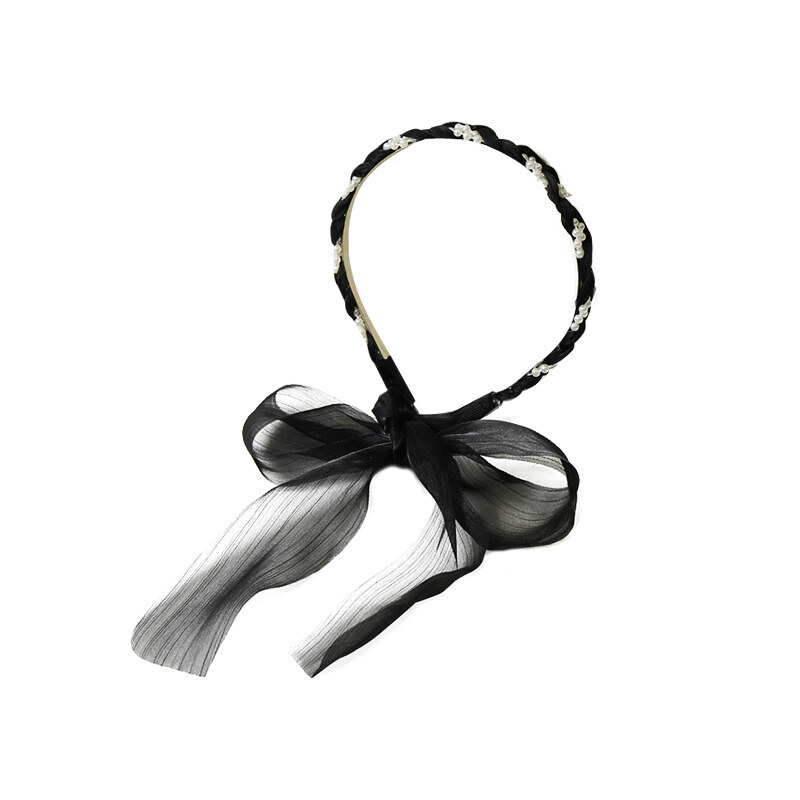 [ACC]Tulle pearl bow headband headwear