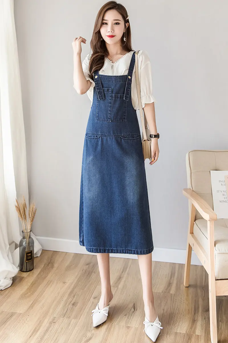 long jean overall dress