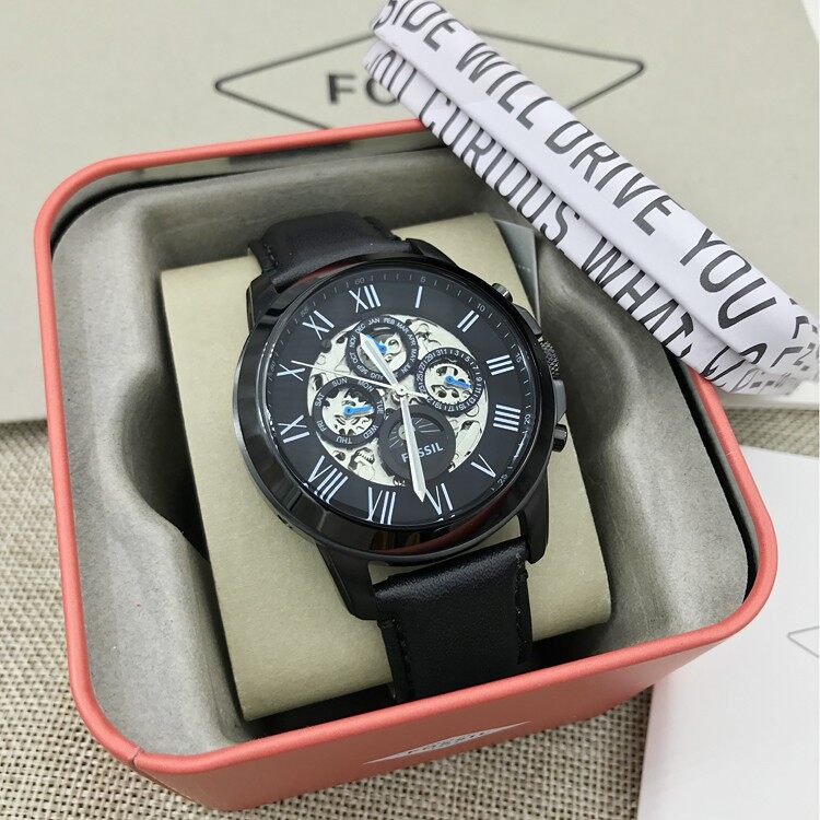 Fossil grant automatic on sale black leather watch