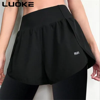 Luoke pants women Sports trousers high-waist hip-lifting elastic tight-fitting running outside wearing fake two-piece fitness pants quick-drying yoga pants