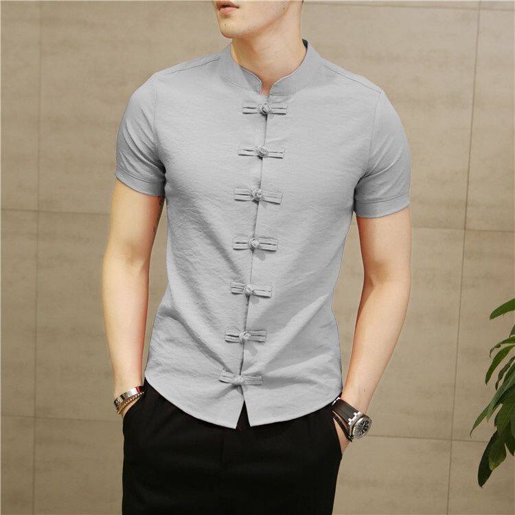 MARK BELT Bộ Đồ Nhà Đường Ngắn Tay Mùa Hè Áo Cánh Kiểu Trung Quốc Có Khóa Phong Cách Trung Quốc Tự Tu Cổ Điển Cho Nam Áo Hán Phục
