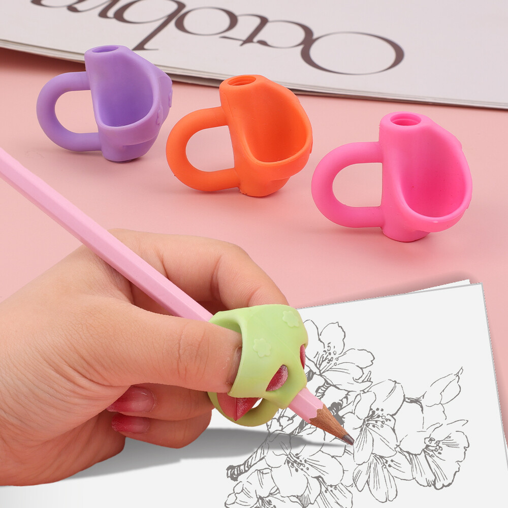 Ba ngón tay trẻ em Đồ giữ bút chì Silicone sinh viên tư thế đúng học tập dụng cụ viết thiết bị chính xác