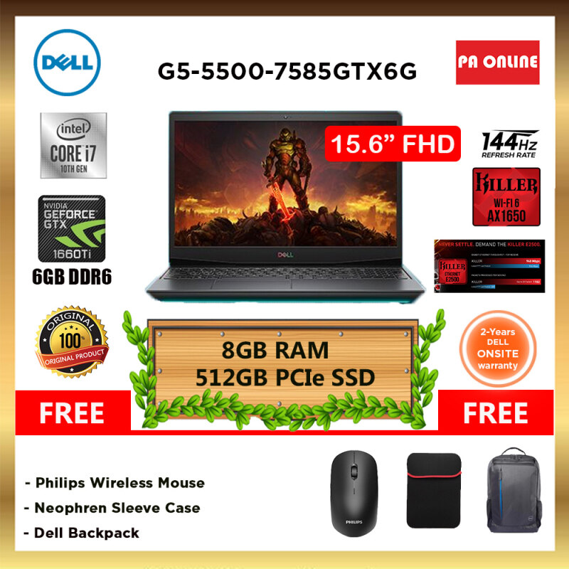 Dell Inspiron 15 G5 5500 7585GTX6G-FHD -Intel Core i7-10750H / 8GB-20GB RAM /512GB SSD /NVD GTX 1660Ti 6GB GDDR6/ 15.6 FHD IPS 144Hz / Win 10/ 2 Years Malaysia