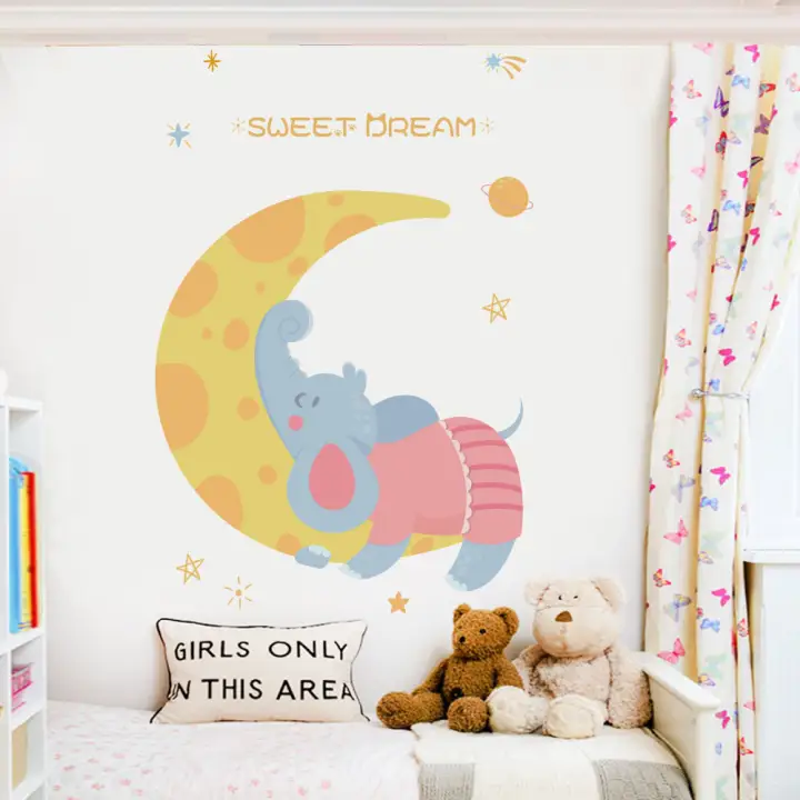 Bedroom Decor Cartoon Wall Stickers For Baby Rooms Sleeping Elephant Star Moon Kid Room Decoration Sticker Lazada - Wall Decor Stickers For Baby Room Bedroom Decor Cartoon Wall Stickers For Baby Rooms Sleeping Elephant Star Moon Kid Room Decoration Sticker Lazada - Wall Decor Stickers For Baby Room