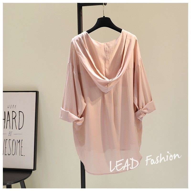 เสื้อผ้ามีฮู้ดสีขาวกันแดดผู้หญิงผ้าฝ้ายและผ้าลินินทรงหลวมมีกระเป๋าคู่ ...