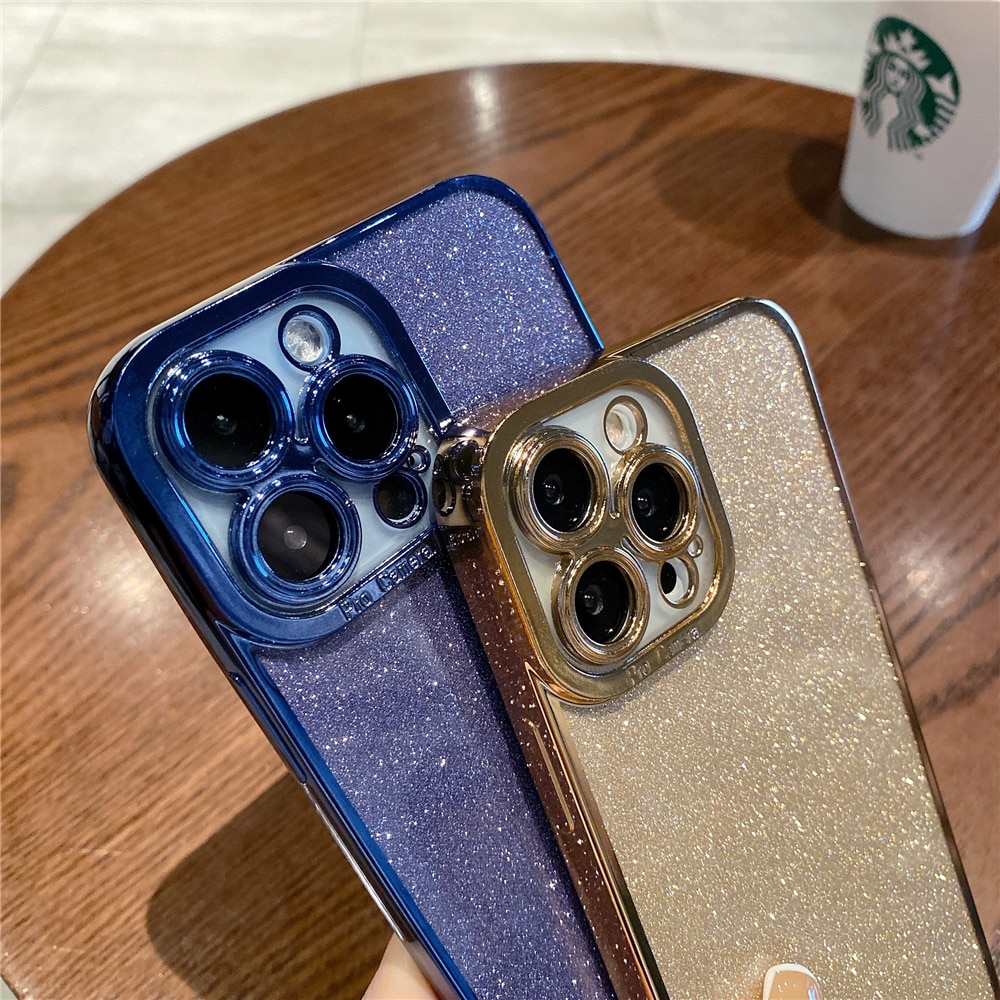 🔥 CSCR Luxury Shiny Glitter Plating Phone Case For iPhone 11 12 13 14 Pro Max double layer clear Cases for iphone 6 6s 6Plus 6s Plus 7 8 Plus X XR XS Max Protective Cover
