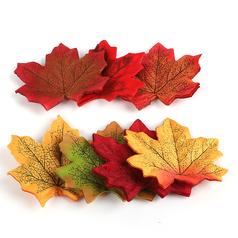 100Pcs Maple Leaves Artificial Leaves Simulation Halloween Autumn Leaves For Wedding Table Decorations Crafts Thanksgiving Day
