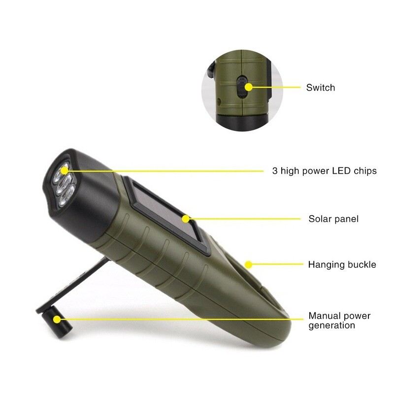 3 LED Flashlight, outdoor solar flashlight, hand power generation flashlight, Use solar panel power, 0.5W