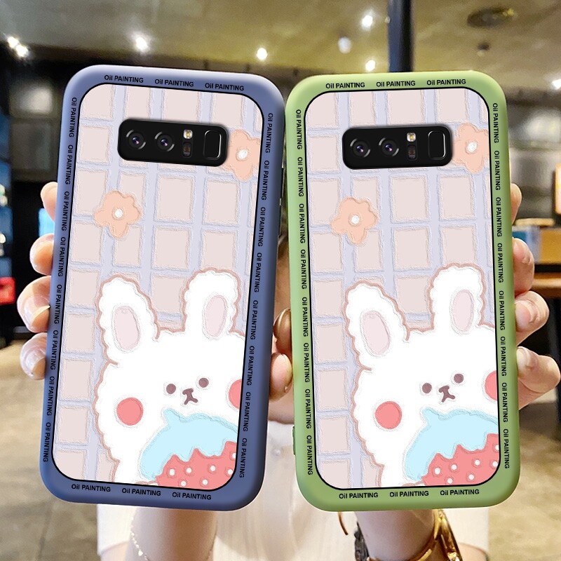 For Samsung Galaxy Note 10 LITE Note 10 PLUS Note 20 ULTRA Note 8 Note 9 Case with Cute cartoon oil painting rabbit bear Shockproof soft thin Back Cover Liquid Silicone Pattern Camera Full Lens protector casing