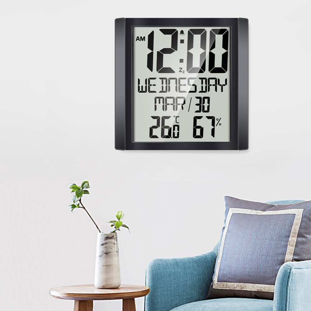 Digital Wall Clock with Temperature & Humidity 8.6'' Large Display Time/ Date/ Week Alarm Clock & Snooze °C/ °F Selectable Thermo-hygrometer Accurate Weather Monitor for Home Office