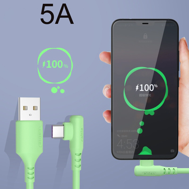 5a usb type c super fast charging micro usb type c android elbow cable 90° degree data cord liquid soft