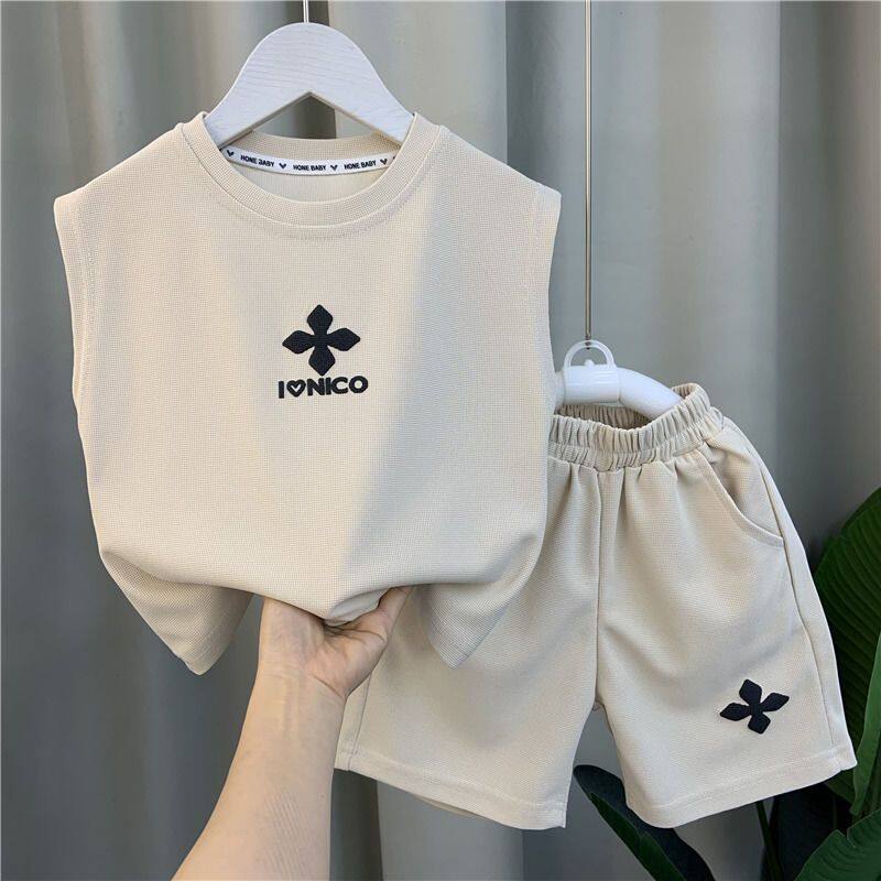 Boys' Summer Vest Set 2022 New Fashionable Baby Clothes Kids' Summer Handsome Two Piece Set