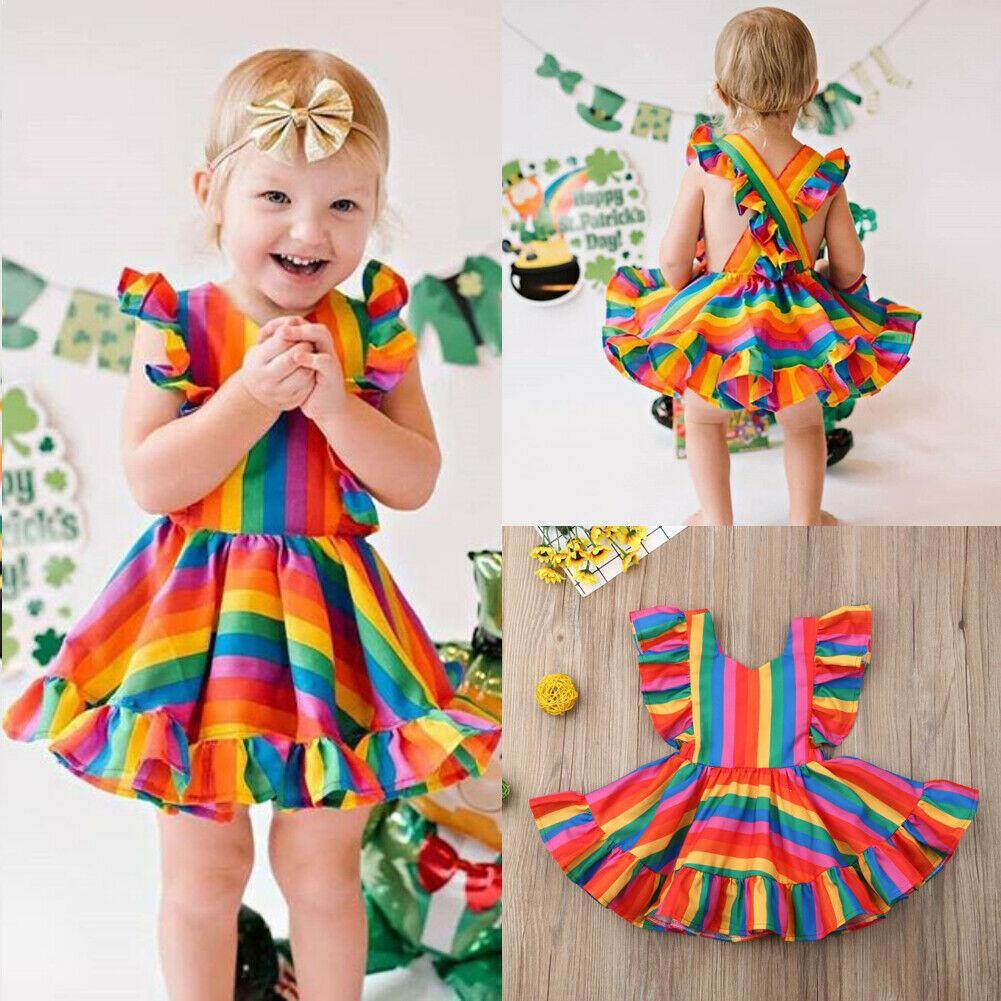 Long Girl/'s Dress Toddlers Rainbow Summer Beachwear Cotton blends Sleeveless