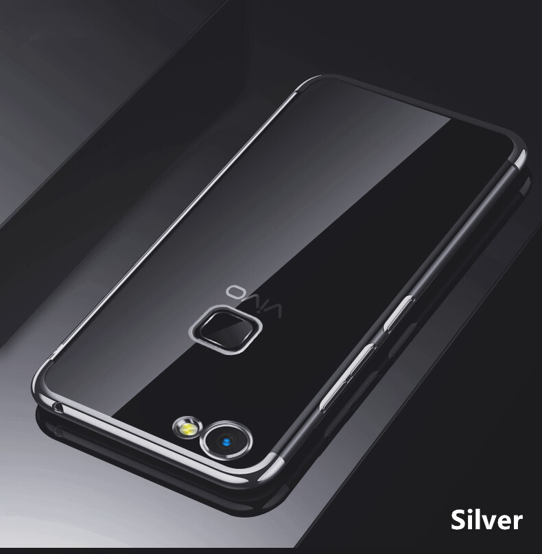 For Vivo V7 1718 Soft Flexible TPU Jelly Case Crystal Clear Back with Luxurious Metal Luster Edge Phone Cover