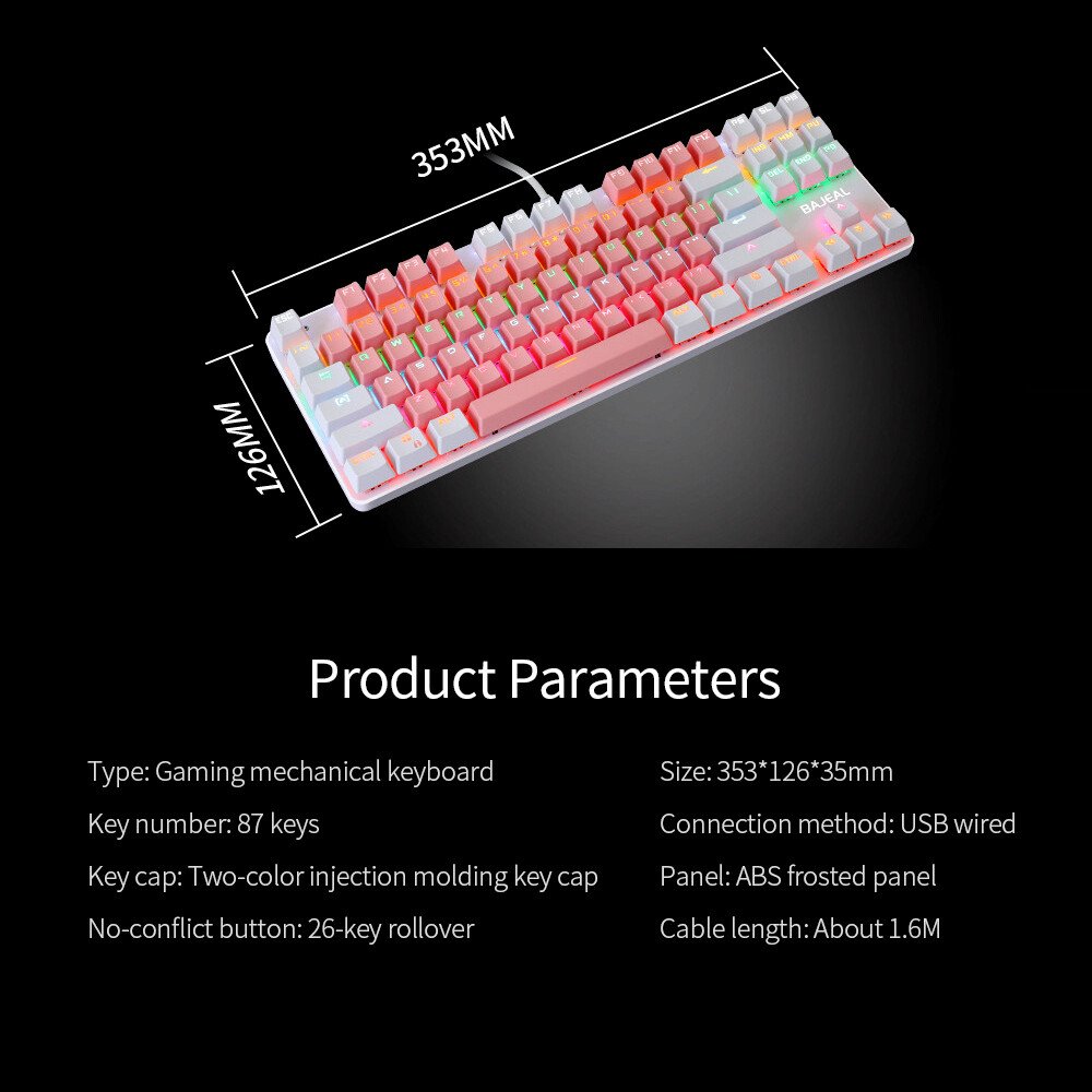 87 Keys Wired Mechanical Keyboard Mixed Light Mechanical Keyboard with Mechanical Blue Switch Suspension Button
