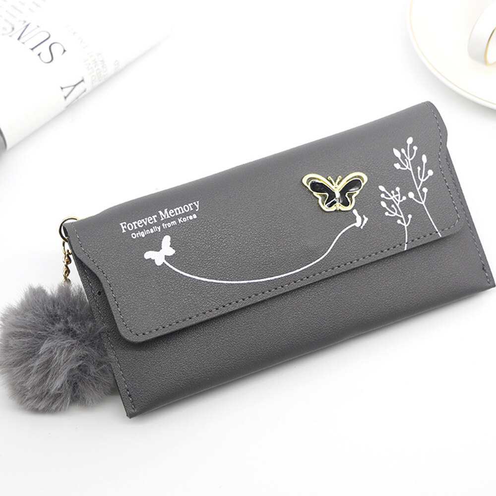 Fashionable New Long Wallets for Woman Pure Color Wool Bow Hand Bag Card Holder Coin Purse for Ladies