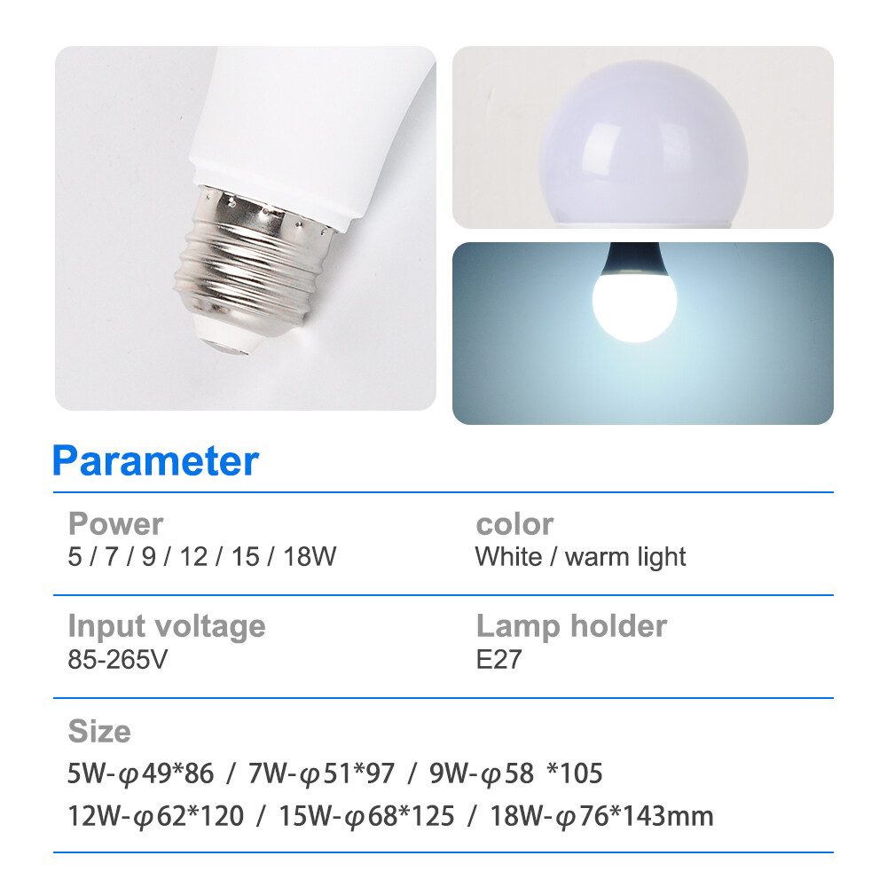 DINGDIAN LED 6 gói bóng đèn LED 85-265V E27 bóng đèn Led tiết kiệm năng lượng siêu sáng 5W/7W/9W/12W/15W/18W lạnh/ấm trắng trong nhà đèn phòng ngủ phòng khách
