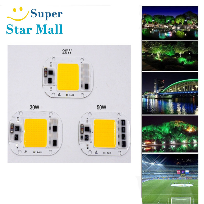 Supermall AC 220V 20W/30W/50W Free Driver High Pressure LED Chip COB Light Source