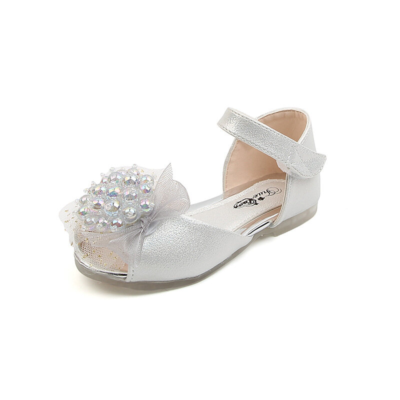 Children's Fish Mouth Sandals Girls Lace Pearl Big Flower Princess Sandals Crystal Soft Sole Half Sandals