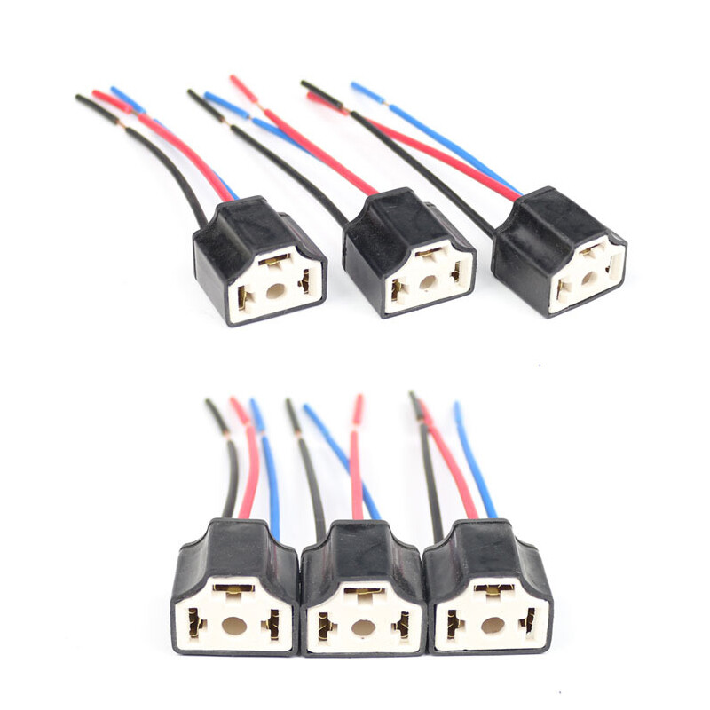 Ministar H4 Three Holes Ceramic Wire Wiring Car Head Light Bulb Lamp Harness Socket Plug