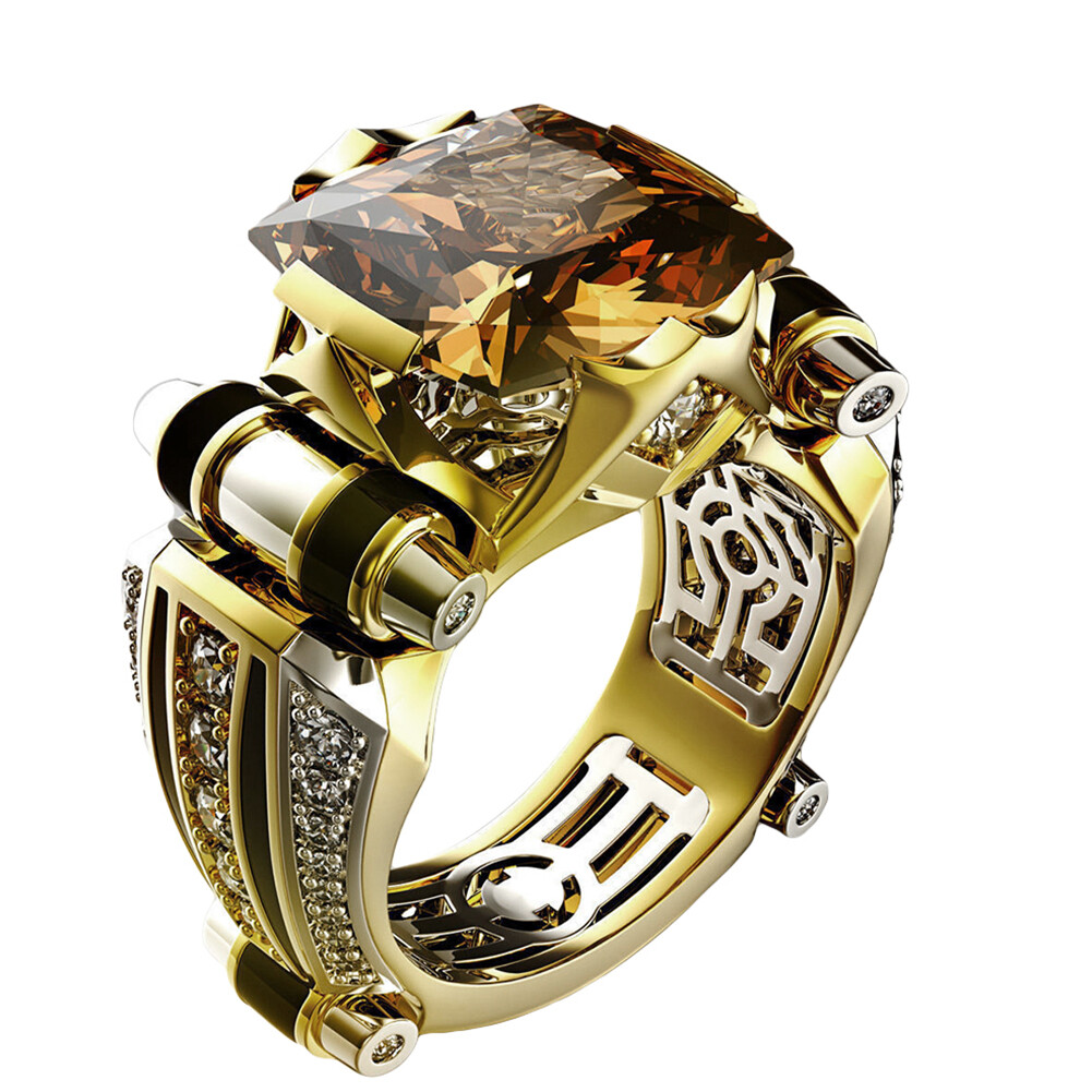Talent Star Vintage Men Rhinestone Inlaid Carved Finger Ring Wedding Party Jewelry Gift