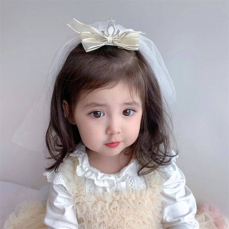 Girls Veil Crown Headband Headdress Kids Hair Band Bridal Valentine Wedding