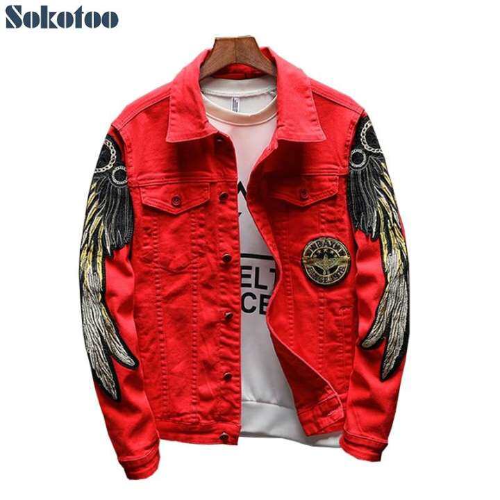 black and red jean jacket