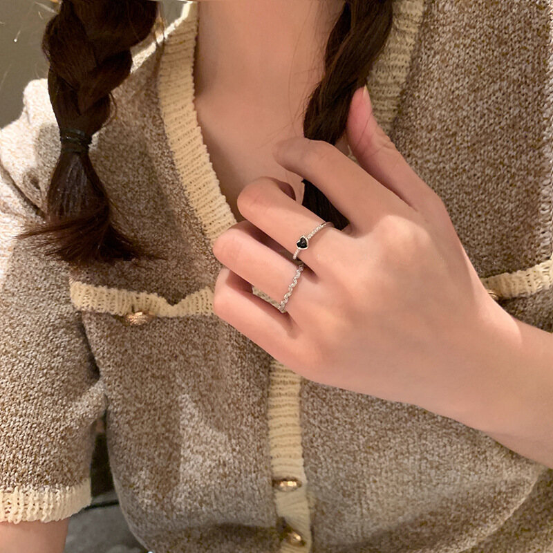 2PCS/Set Simple Thin Circle Design Black Love Ring Index Finger Ring Tail Ring