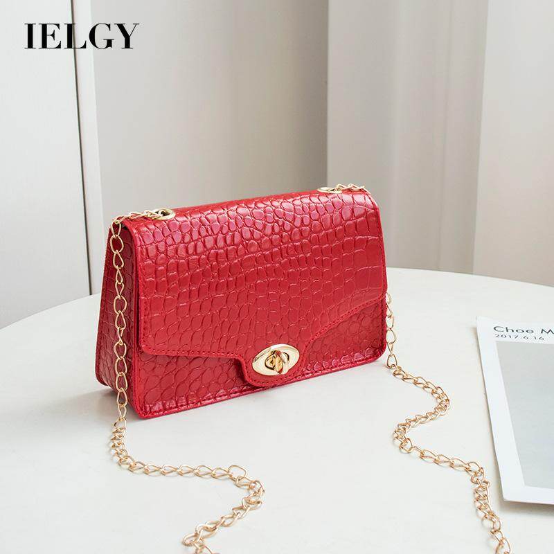 IELGY Women's bag Crocodile pattern One shoulder Korean version Mobile phone Lock Chain Square Diagonal Simple