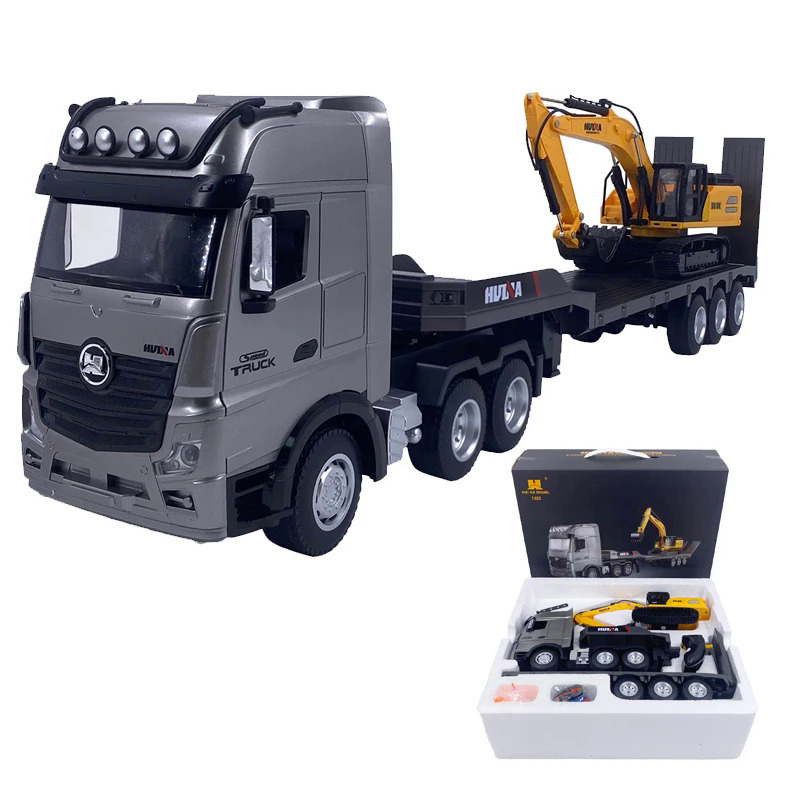 JDD[Available][Fast delivery]Huina 1522 1:18 RC Trailer Truck Remote  Control Simulation Engineering 9CH Remote Control Flatbed Rc Car Excavator  Truck