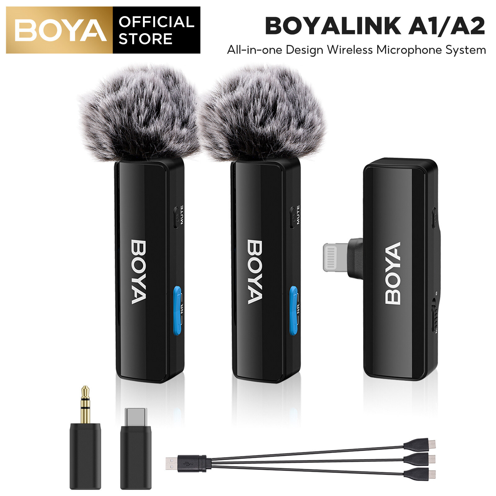Boya boyalink A1/A2 micrô cho Iphone Lavalier không dây/Android/Camera/DSLR/iPhone 15, với bộ điều hợp sét USB-C 3.5mm TRS, khử tiếng ồn, phạm vi 100M cho các cuộc phỏng vấn PC, vlog, phát trực tiếp