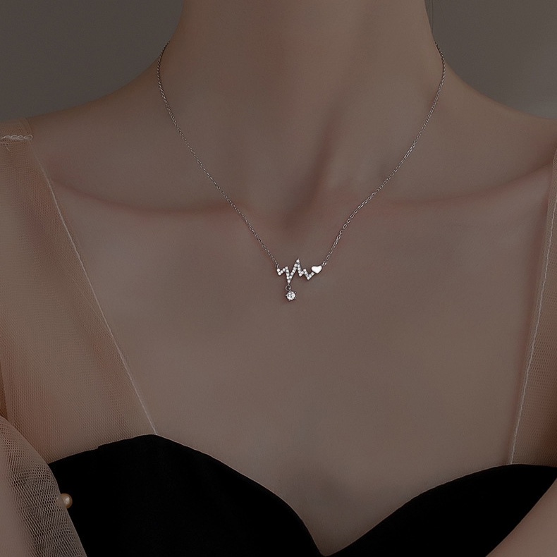 RAISS Heartbeat Shape Pendant Necklace Accent Crystal Material Steel Silver Gold Color For Women Birthday Party Favors Party Necklace