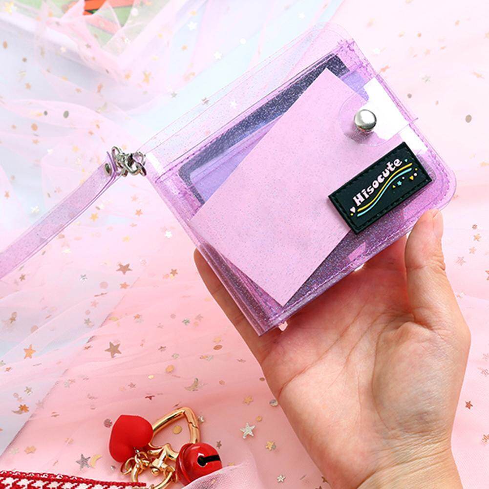 BAGOO INS Super Fashion Bling Transparent ID Card Holder PVC Women Folding Short Money Clip Wallet（No pendant ）