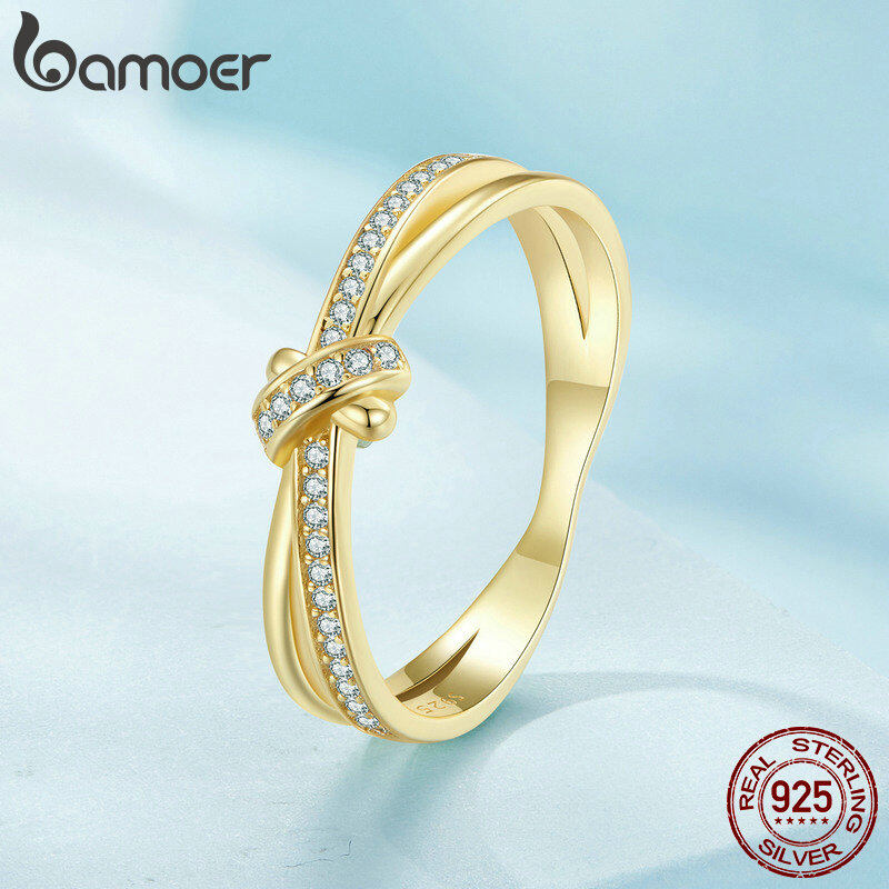 BAMOER Nhẫn Đeo Tay Nút Thắt Hai Lớp Bằng Bạc Ý S925 Nhẫn Xếp Chồng Lên Nhau Cho Nữ Trang Sức Tinh Xảo Thiết Kế Nguyên Bản SCR896