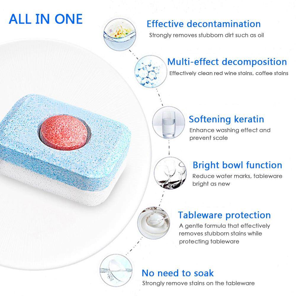Xjing- 20pcs Large Dishwasher Detergent Tablet Dish Tabs Cleaning Dishwashing Concentrated Rinse Block Hot Sale By Xjing