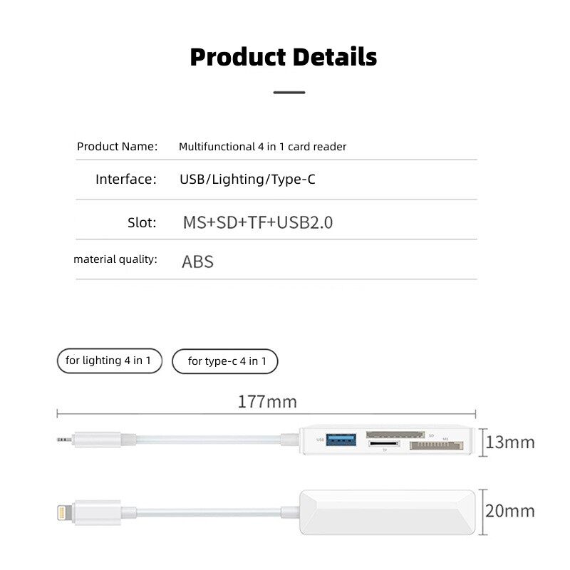 4 Trong 1 đầu đọc thẻ Chiếu Sáng/USB/Loại C Để MS SD thẻ TF U Đĩa Adapter Cho Sony thẻ nhớ Pro Duo Đầu đọc thẻ Cho iPhone Xiaomi Realme Máy Tính Xách Tay Chuyển Đổi