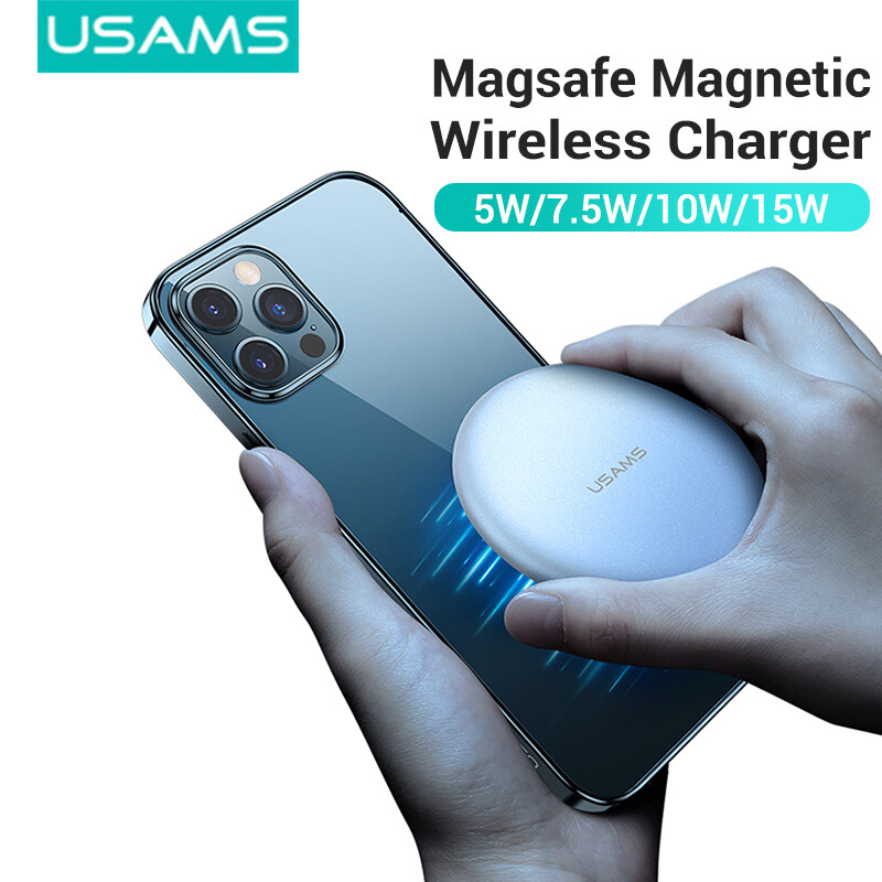 USAMS 15W เครื่องชาร์จแบตเตอรี่ไร้สายแม่เหล็ก Magsafe แท่นชาร์ตชาร์ตเร็ว Mini เม้าส์ไร้สายบางเฉียบชาร์จ Fast สำหรับ iPhone 12Mini 12 12Pro Max