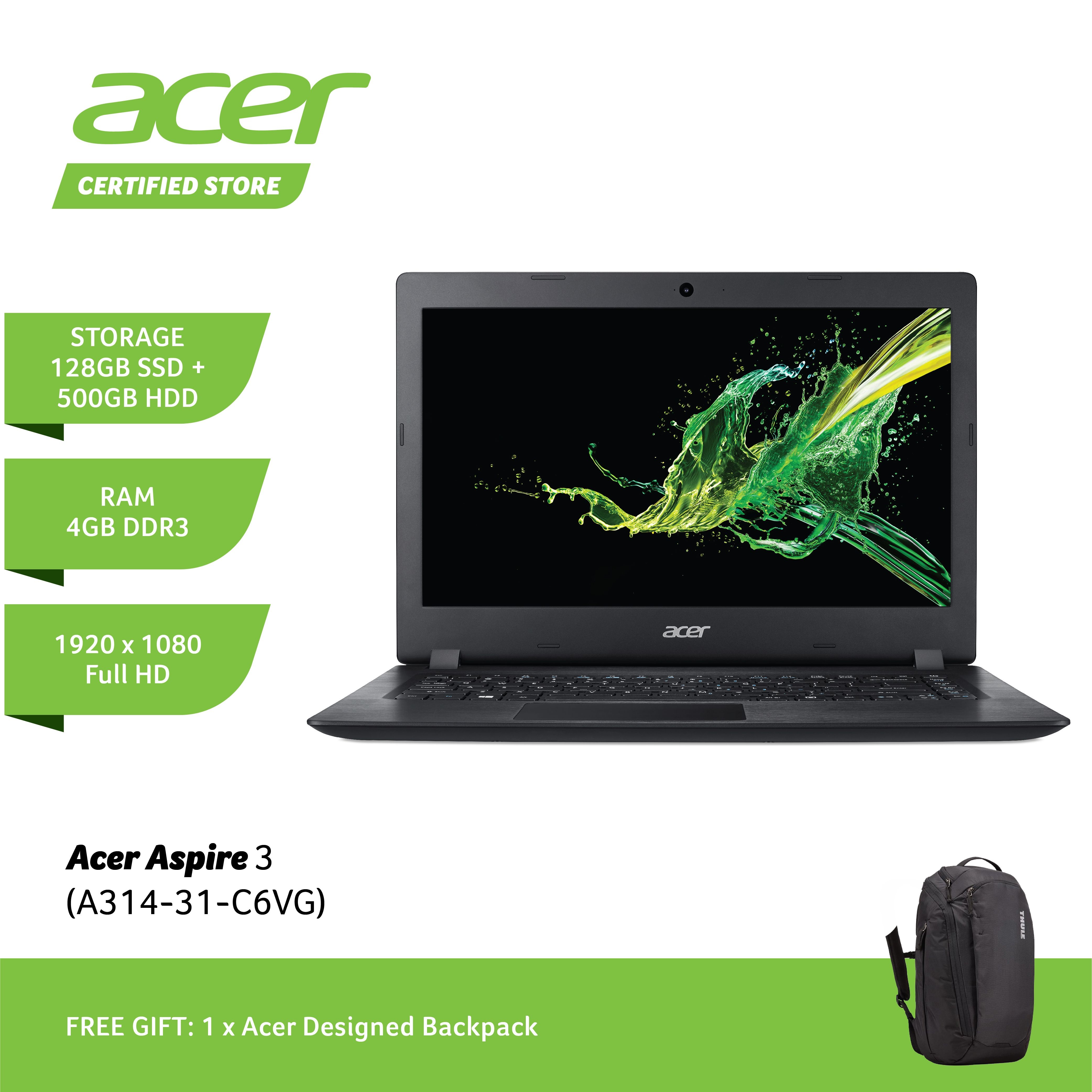 Acer Aspire 3 Laptop Celeron N3350/4GB RAM/128GB SSD+500GB HDD/WIN10/14inch Malaysia