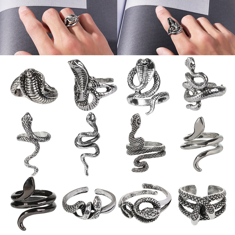 1PC Retro Punk Snake Ring For Men Women Exaggerated Antique Silver Color Adjustable Opening Rings Male Jewelry