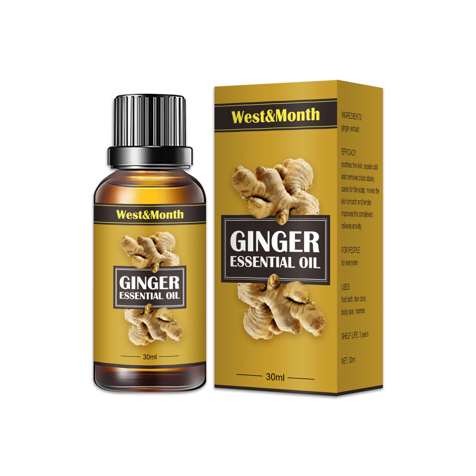 West Month Ginger Essential Oil Ginger Body Shaping Essential Oil Ginger Extract Slimming Essential Oil Relax Muscles Relieve Anxiety Soothe The Skin Remove Blood Stasis Smoothing Skin Massaging Essential Oil Foot Bath Hair Care Body Spa Incense
