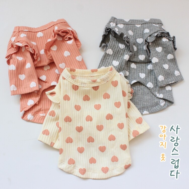 DY Loving Warm Dog Shirt O Collar Love Printed Ruffle Sleeves Korean Knitted Clothes for Female Dog Cat Shihtzu  Pomeranian Teddy Chow Chow