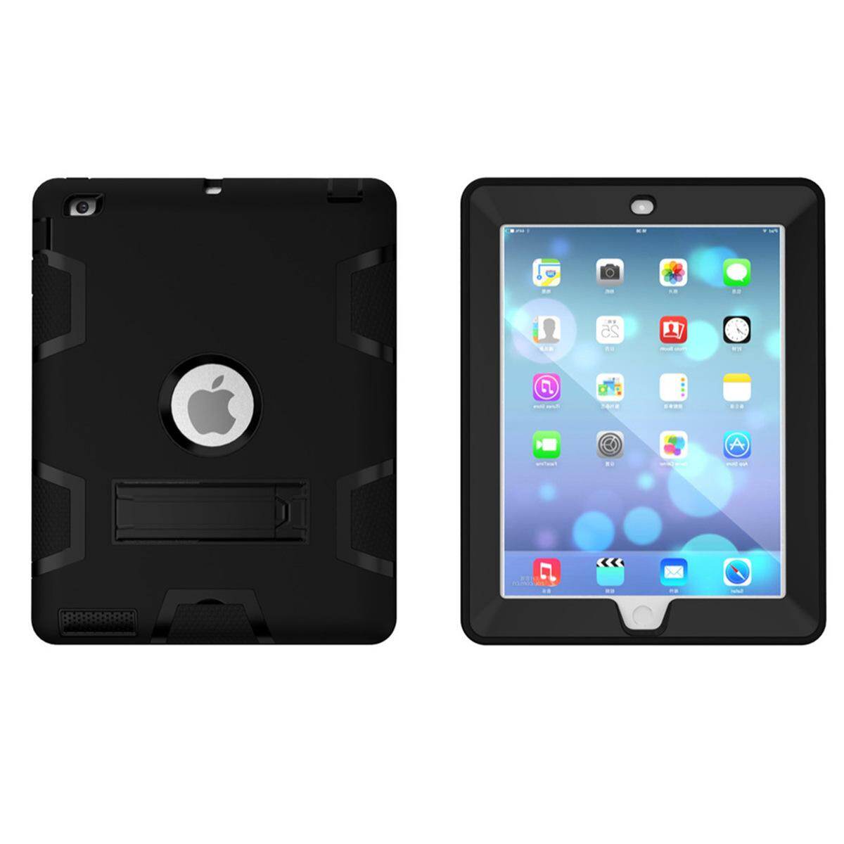 for iPad 4 3 2 Case [Full Body Protective] Rugged Three Layer Hard PC+ Soft Silicone Hybrid Armor Cover, with Adjustable Built-in Kickstand, Anti Slip, Shockproof, Impact Resistant