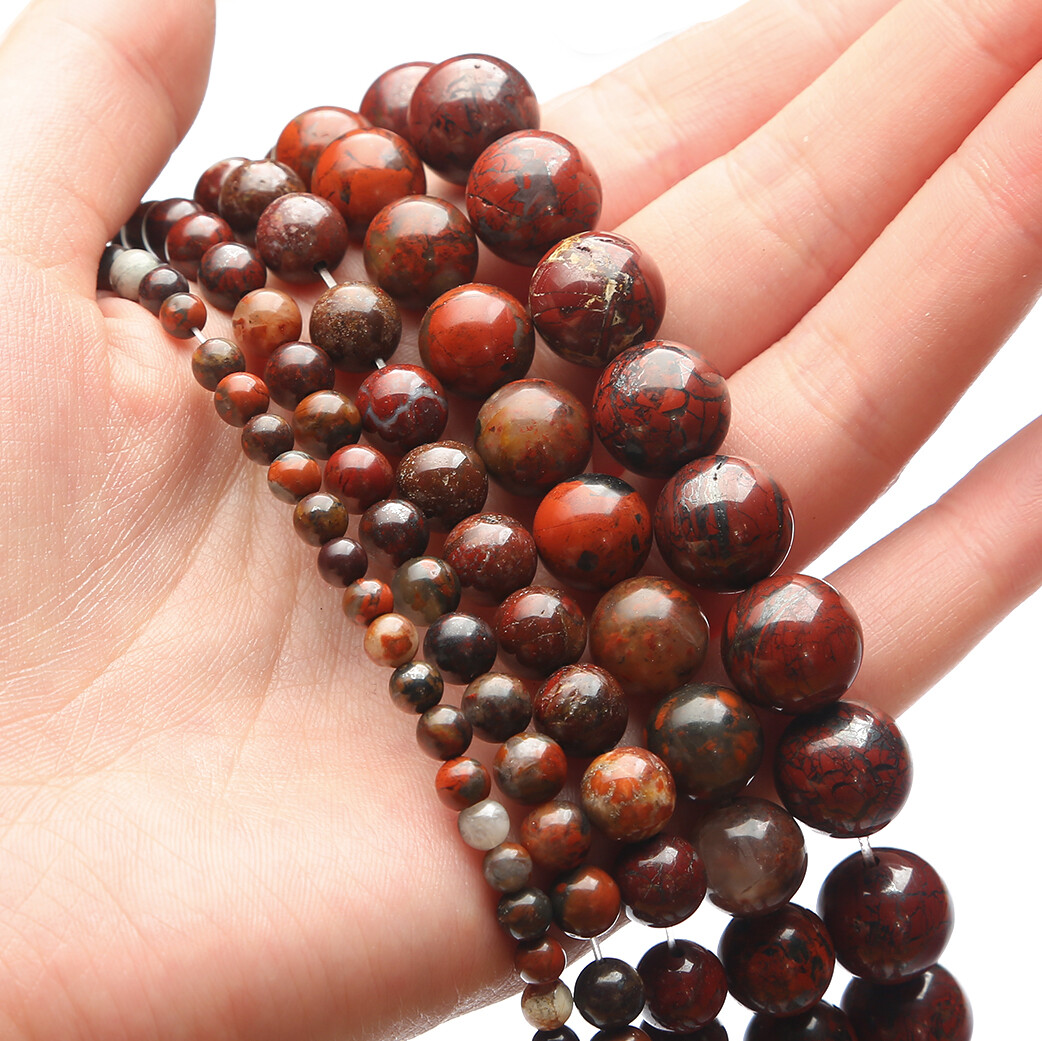 4/6/8/10/12mm Natural Stone Beads Red stone marble Loose Round Beads For Jewelry Making DIY Bracelet Necklace Earring Jewelry Accessories About 15''（38cm）