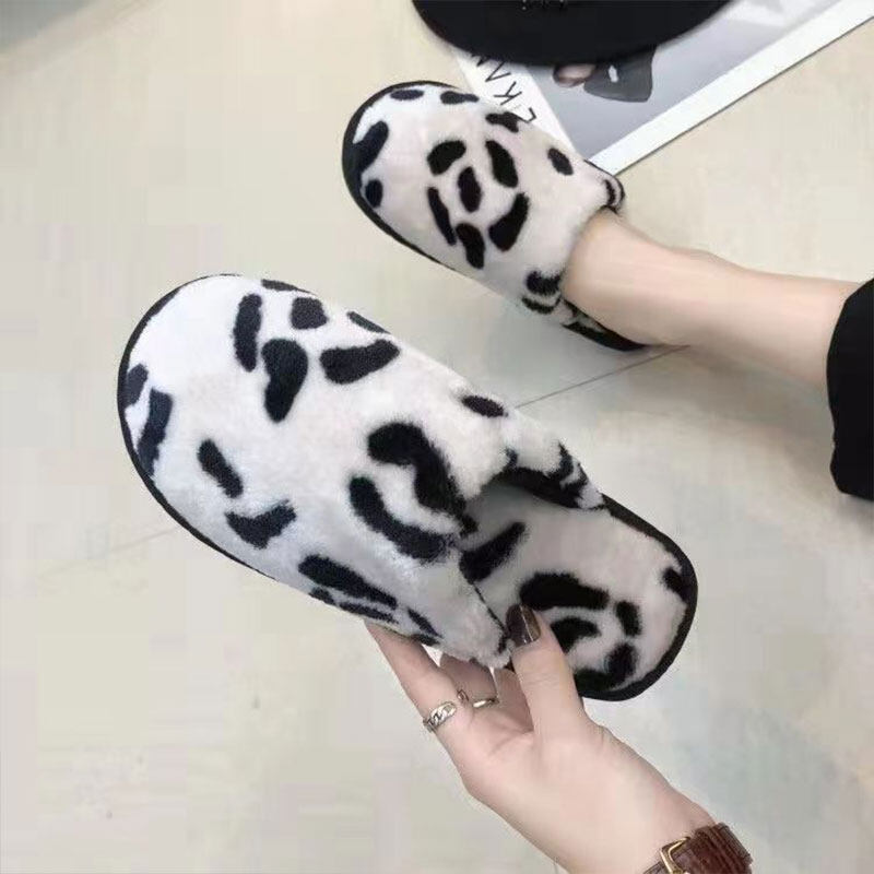 RENBEN women's cotton mop Korean version of the leopard print style fashion and generous trend home warm non-slip men's and women's cotton velvet women's drag