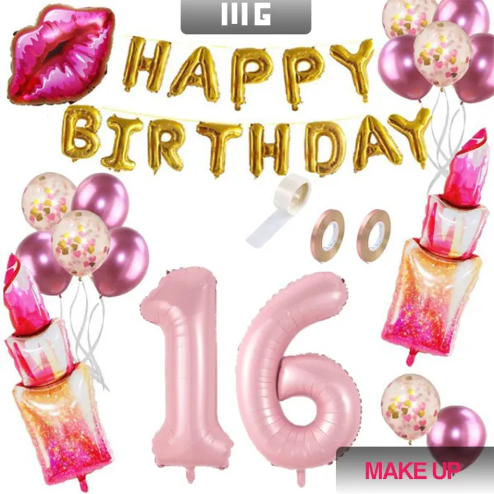 Girls 16 Years 18 Years Old Make Up Theme Birthday Party Decoration Set Lipstick Foil Balloons Red Lips 40 Inch Digital Balloons Lazada Ph