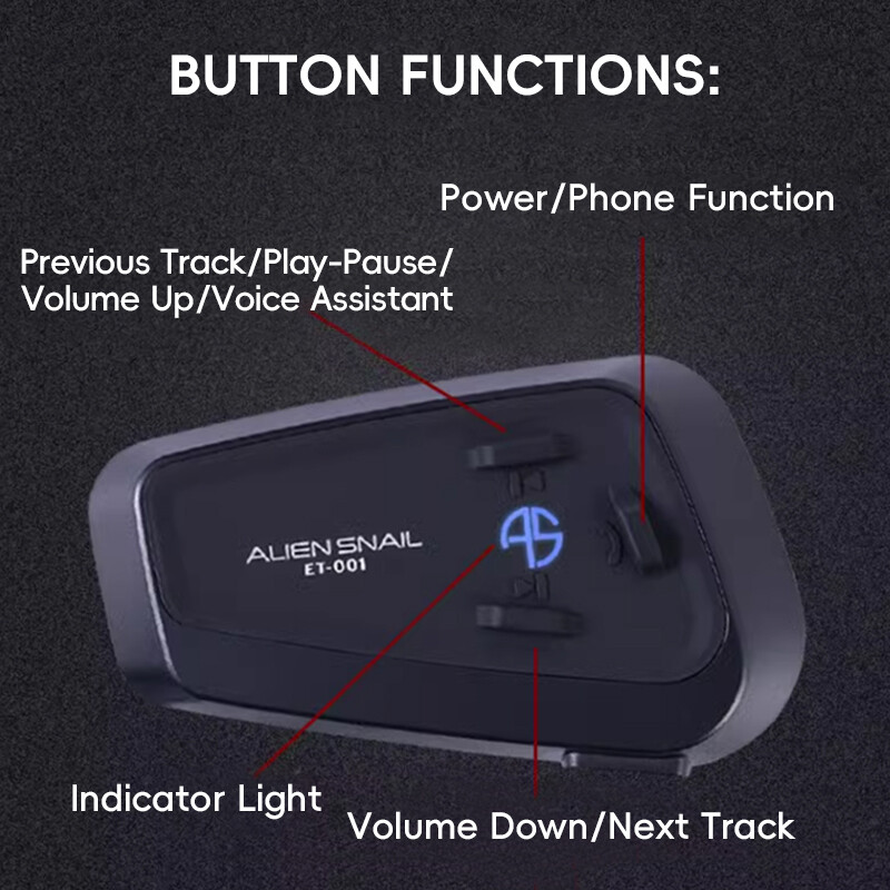 Motorcycle Helmet Bluetooth Intercom 5.3 Wireless Motorcycle Rechargeable Long Battery Life Headset Earphone